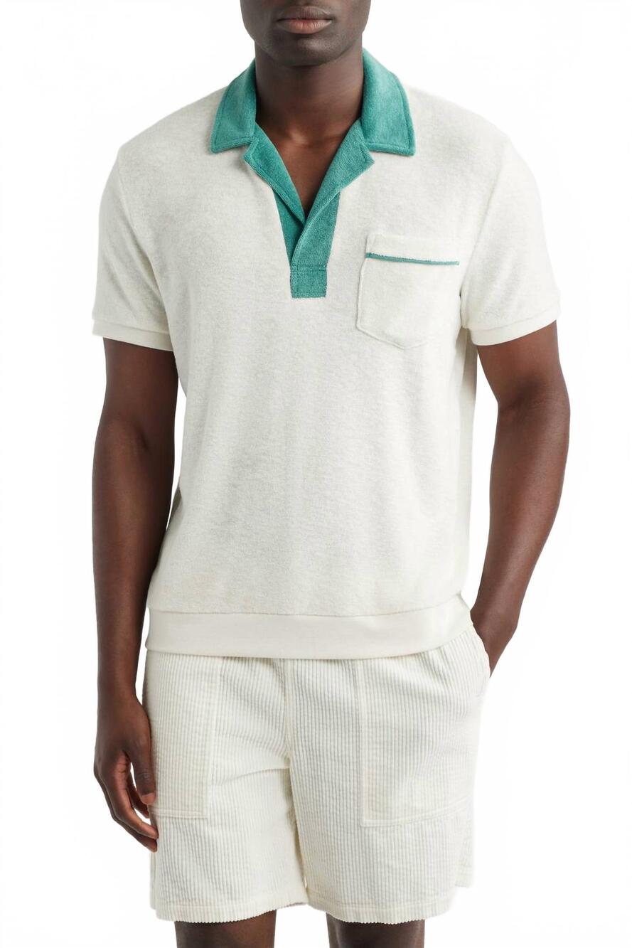 NEW MARINE LAYER emilio short sleeve vintage terry polo in white